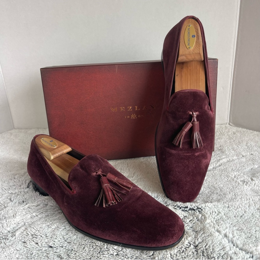 Mezlan Suede Tassel Slip On Mens Burgundy Suede Loafers Casual Shoes Size 10.5
